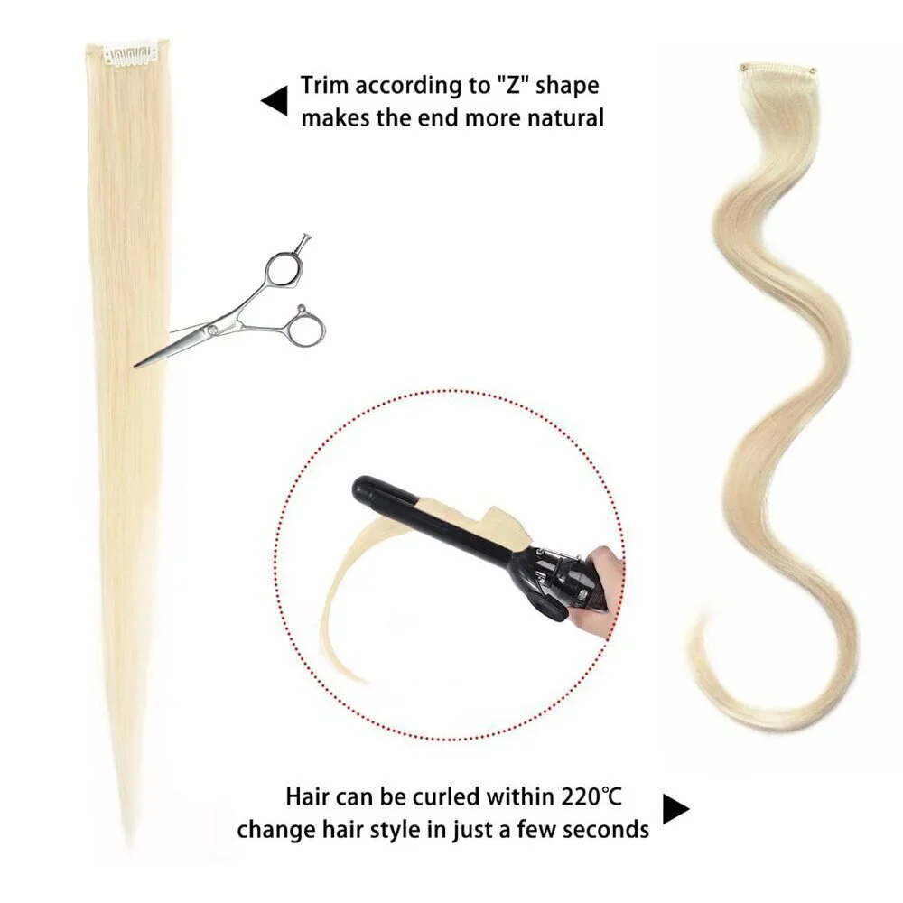 5pcs Bleach Blonde Clip in Hair Extensions 100% Human Hair 18 Inch Colored Party